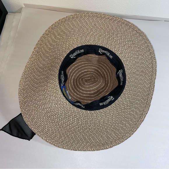 Straw Floppy Sun Hat with Black Bow Sash Detail - Picture 4 of 5